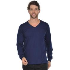 Camiseta Decote V Manga Longa Fenomenal, Azul marinho, P