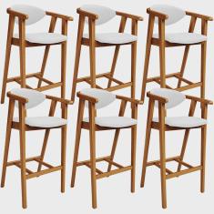 Kit 06 Banquetas Alta Para Cozinha Bancada Bar Sala de Jantar Fixa Cecília L02 Facto Branco - Lyam