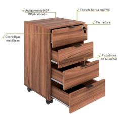 Conjunto Home Office Industrial 3 Peças 1 Escrivaninha 1 Estante E 1 Gaveteiro Kuadra Compace Nogal