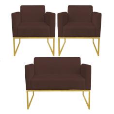 Kit 01 Namoradeira 02 Poltronas Marisa Marrom