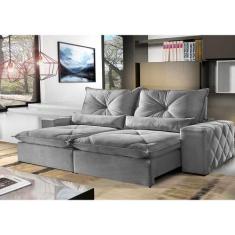 Sofá 5 Lugares Retrátil e Reclinável 2,90m Fusion Veludo Cinza Profund