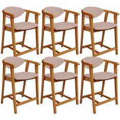 Kit 06 Banquetas Baixa Para Cozinha Sala Jantar Bancada Cecília L02 Linho Rosê - Lyam Decor