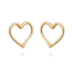 Brinco Coração Vazado Banhado A Ouro 18K