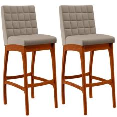 Kit 02 Banquetas Altas Para Cozinha Sala de Jantar Fixa Mila L02 Linho