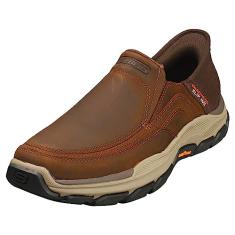 Skechers - Sapato Mocassim Casual Conforto, Respeitado - Elgin, Médio, Couro, Borracha Goodyear, Pillow Heel, Homens, Adultos, Primavera/Verão