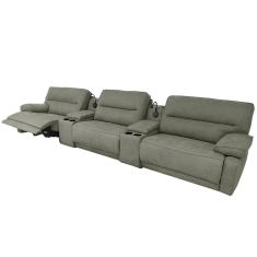 Sofá Decorativo Swift Elétrico Reclinável c/Porta Copos Baú Cooler Linho Cinza G81 - Gran Belo