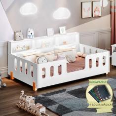 Cama Infantil Montessoriana + Kit Juvenil Led e Nicho Nina Branca Incl