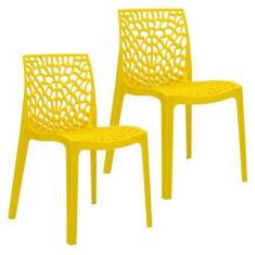 Kit 2 Cadeiras Gruvyer Design Cozinha Sala De Estar Jantar - Amarelo -
