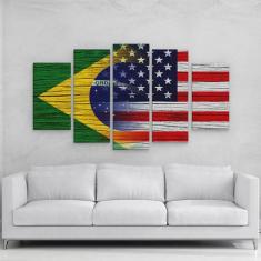 Quadro Decorativo Eua Brasil E Estados Unidos 108X65cm Em Mdf - Rcs De