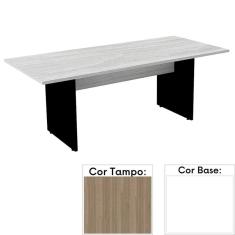 Mesa de Reunião Retangular 200 x 90 cm Pé Painel PE25 em MDP Cor Noce Naturalle e Base Branca