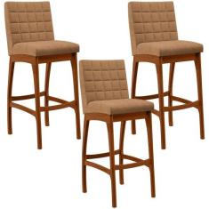 Kit 03 Banquetas Alta Para Cozinha Sala De Jantar Fixa Mila B04 Bouclê