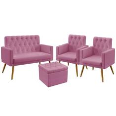 Kit Poltrona Namoradeira e 2 Poltronas Decorativas Sala De Estar Nina 