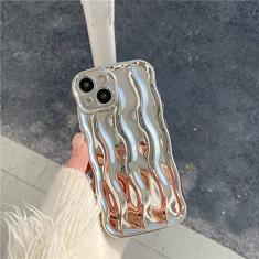 Capa de telefone de silicone com padrão de onda 3D de luxo para iPhone 14 13 12 11 Pro Max 14 Pro Max Water Ripple Soft TPU Back Cover, Silver, para iPhone 12Pro Max