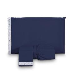 Jogo de Lençol Queen Microfibra 3 Peças com Elástico Cor:azul Marinho