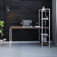 Escrivaninha com Estante 4 Prateleiras Estilo Industrial 150cm Active Yescasa Nogal / Est.Branca