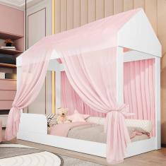 Cama Infantil com Voal Rosa Montessoriana Crystal