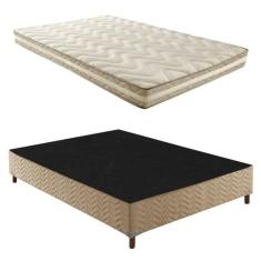 Box Casal Júlia 42x138x188cm com Colchão Casal Unique D33 Plus Duoface 14x138x188cm Rustico Bege