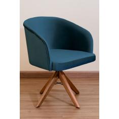 Poltrona Decorativa Redonda Pé Giratório de Madeira