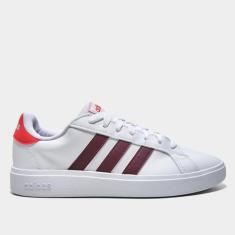 Tênis Masculino Adidas Grand Court Base, Branco, Vinho, 44