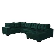 Sofá de Canto 6 Lugares Bia com Chaise Direito Suede Verde - Império E