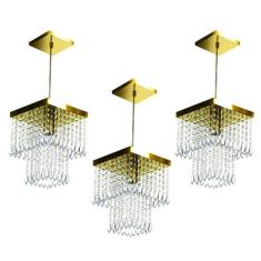Kit 3 Lustre Pendente De Cristal Acrílico Marrycriic Dourado - NoBrand