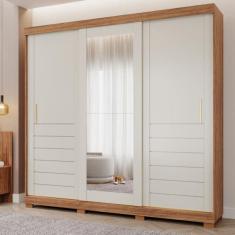 Guarda Roupa Casal com Espelho e Pés 3 Portas de Correr 6 Gavetas Cecilia Slide Panan