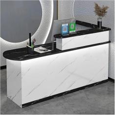 Mesa de recepção de recepção, balcão de recepção com luzes, mesa de balcão frontal com armário, balcão de varejo moderno com gavetas, para escritório de checkout, salão de beleza/saguão/spa