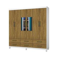 Guarda-roupa D22 6 Portas 6 Gavetas Com Espelho E Pés Branco Cinamomo 