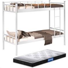 Beliche Mônaco Solteiro de Aço Galvanizado Branco + Colchão D20 Probel 78cm