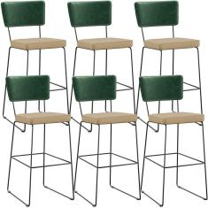 Kit 06 Banquetas Altas Facto Verde Musgo Linho Bege Escuro