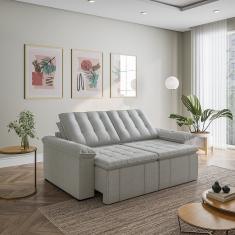 Sofá Cama 3 Lugares Retrátil Reclinável 2,00m Linho Com Molas Palmeira Cabecasa Madeiramadeira Prata