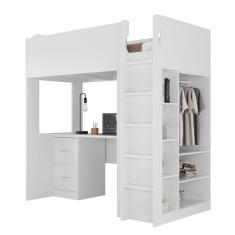 Cama Alta Infantil/juvenil Com Escrivaninha, Armário E Nichos Casatema Branco
