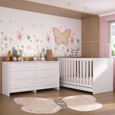 Berço 3 em 1 com COLCHÃO INCLUSO e Cômoda Doce de Leite Multimóveis MP4298 Branco – Crescimento Progressivo, Design Funcional e 3 ANOS DE GARANTIA