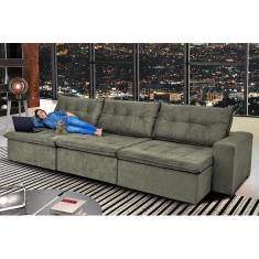 Sofá Austrália 3,82 Mts Retrátil, Reclinável Com Molas e Pillow no Assento Tecido Suede  - Cama InBox