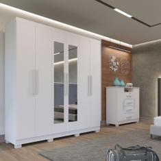 Guarda-Roupa Casal 100% MDF 06 Portas 04 Gavetas com Espelho Sevilha Prime Branco Neve Imop