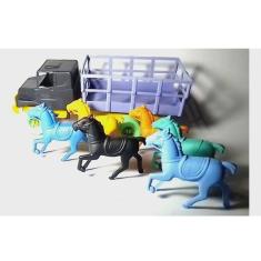 Caminhão Carroceria com 6 Cavalos Plastico coloridos Brinquedo Infantil 25cm Coral Estilo Retro