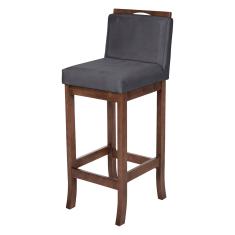 Banqueta Média em Madeira Capuccino Turim Suede Cinza CCS