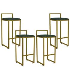Kit 04 Banquetas Alta Hanna Dourado Linho Verde Musgo
