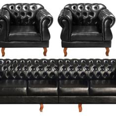 Sofá Duquesa Chesterfield Modulado 4 Lugares 2 Poltronas Decoração Sara Recepção Preto