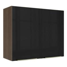Armário Aéreo Madesa Lux 80 cm 2 Portas - Rustic/Preto, Rustic/Preto