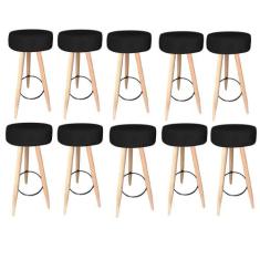 Kit 10 Banqueta Alta Flora Pés Palito em Madeira Branco  Bar Bistrô Co