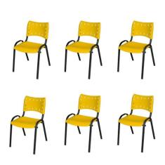 Kit Com 6 Cadeiras ISO Empilhável Tubo Oblongo Para Escritório Igreja 