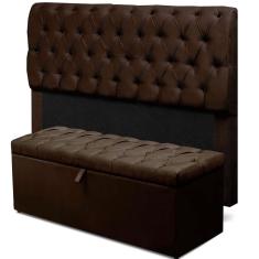 Cabeceira Mais Calçadeira Baú Casal 140cm Para Cama Box Paris Suede Marrom- ds Móveis