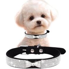 Coleira de cachorro preta, lindo cristal, brilhante, diamante, laço, strass, gatinho, coleira com glíter, joia brilhante, para filhotes de cachorro, para meninas e gatos, PPP