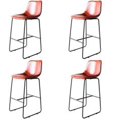 Kit 4 Banquetas Oxford Verner Fratini 100 Cm (altura) Poliuretano (pu) Conhaque Base Em Aço Preto