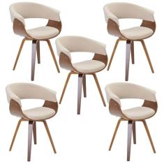 Kit 05 Cadeiras Decorativas para Escritório Recepção Ohana Fixa Linho Bege Gran Belo