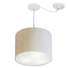 Lustre Pendente Cilíndrico Com Desvio Md-4258 Cúpula em Tecido 40x30cm Linho Bege - Bivolt