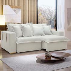 Sofá Cama 3 Lugares Arizona Retrátil 20735 Boucle Gelo - Celflex, Bege