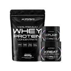 Kit 100% Whey Protein 900g + Creatina Kreat 300g + Pré-Treino 4-Pump 2