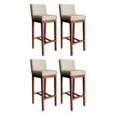 Kit 4 Banquetas Média com Encosto Lisboa 90 Cm Madeira Maciça Castanho